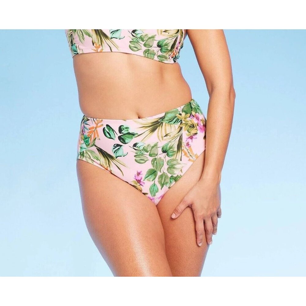 Kona Sol Size Small 4-6 High Waist Pink Tropical Floral Bikini Swim Bottoms NWOT